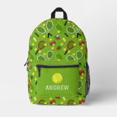 テニス選手テニスの競走パターン プリントバックパック (正面)