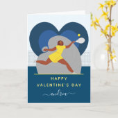 テニス選手バレンタイン・デイ・ガール・オン・ザ・コート カード (黄色い花)