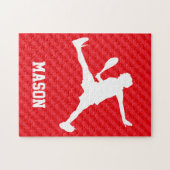 テニス選手;緋色ストライプ赤 ジグソーパズル (横)