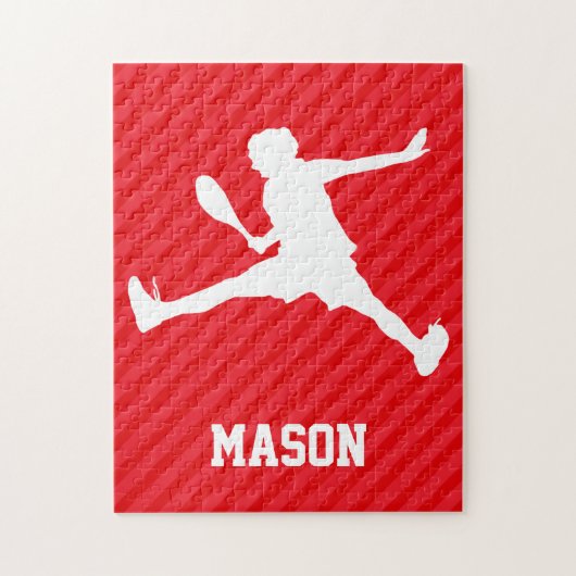 テニス選手;緋色ストライプ赤 ジグソーパズル (縦)