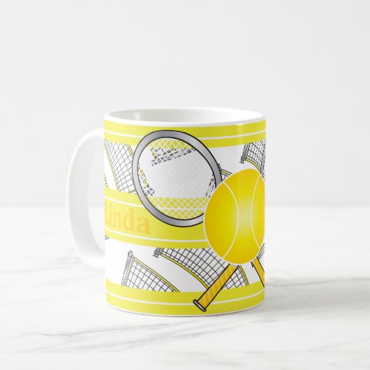 テニス選手-黄色のため コーヒーマグカップ (正面左)