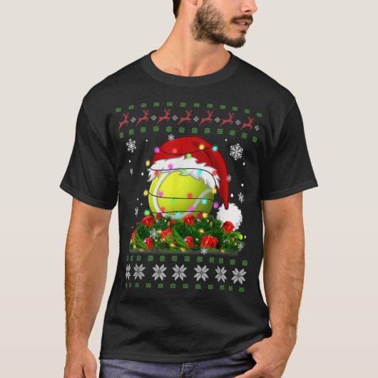 テニス醜いセーターのクリスマスパジャマライトスポーツ Tシャツ (正面)