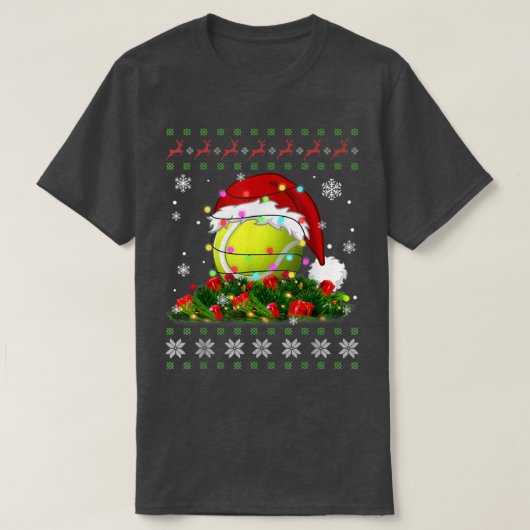 テニス醜いセーターのクリスマスパジャマライトスポーツ Tシャツ (デザイン正面)