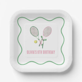 テニス風チェック柄の誕生日 ペーパープレート