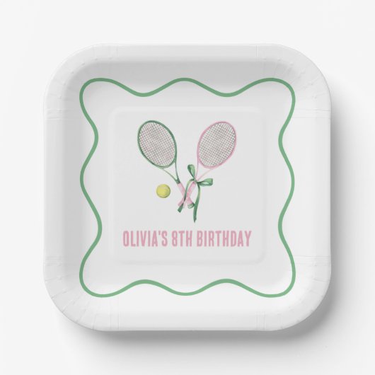 テニス風チェック柄の誕生日 ペーパープレート (正面)