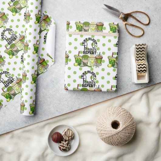 テニス食べスリープテニスリピートおもしろい誕生日 ラッピングペーパー (クラフト)