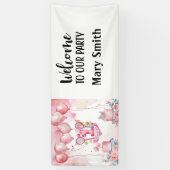 テニス1歳の誕生日、ピンクの誕生日テーマ 横断幕 (縦)