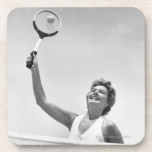 テニス2を遊んでいる女性 コースター (正面)