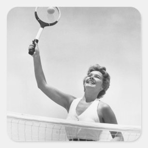 テニス2を遊んでいる女性 スクエアシール