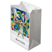 テニス30歳の誕生日をテーマにシアムの猫好き ミディアムペーパーバッグ (正面アングル)