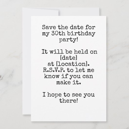 テニス30歳の誕生日を保存 招待状 (裏面)