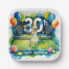 テニス30歳の誕生日シャム猫好き ペーパープレート