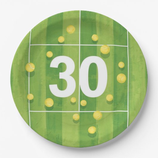 テニス30歳の誕生日ボールはコート上で ペーパープレート (正面)