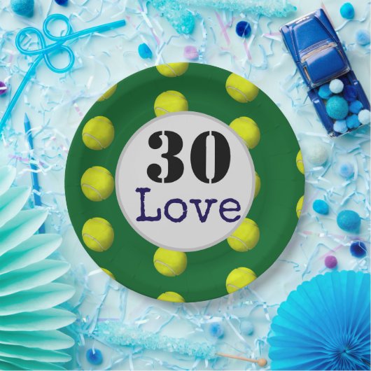 テニス30thバースデーテニスボールとナンバーラブ ペーパープレート (パーティー)