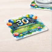 テニス30th誕生日をテーマにした スクエアペーパーコースター (アングル)