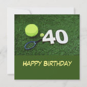テニス40歳の誕生日とテニスボール付きグリーンカー カード (正面)
