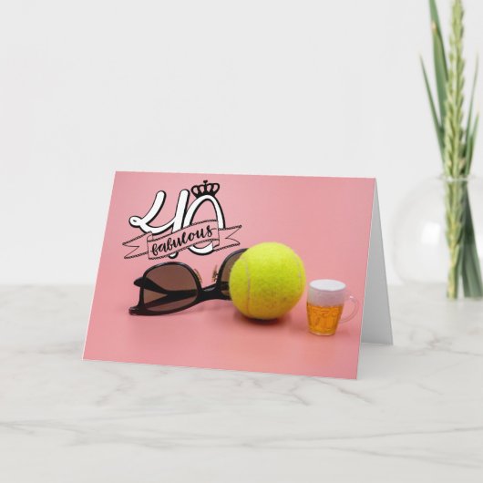 テニス40歳の誕生日とピンクのボールとビール カード (正面)