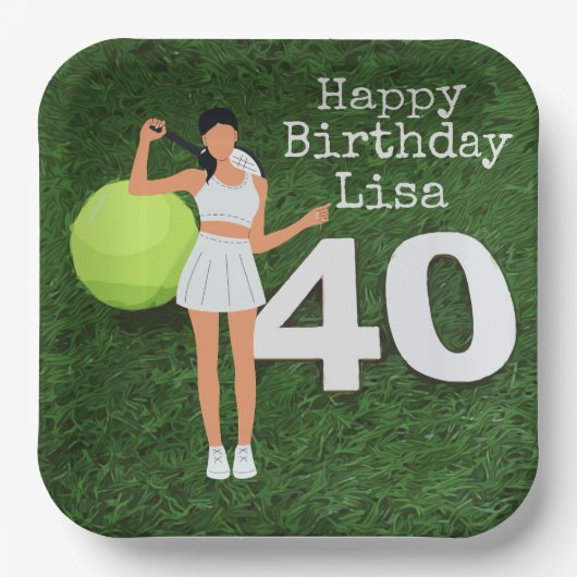 テニス40歳の誕生日と女子テニス選手 ペーパープレート (正面)