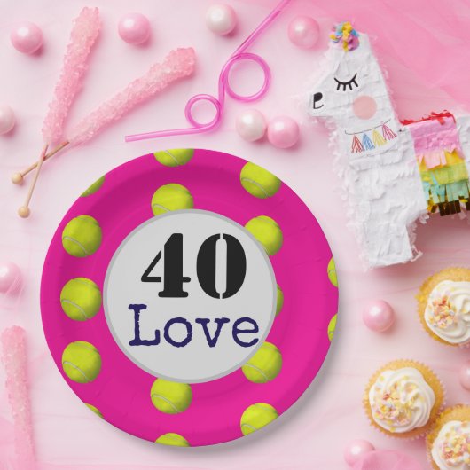 テニス40thバースデーテニスボールとナンバーラブ ペーパープレート (パーティー)