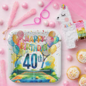 テニス40thバースデーテニスボールと数字 ペーパープレート (パーティー)