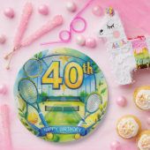 テニス40thバースデーテニスボールと数字 ペーパープレート (パーティー)
