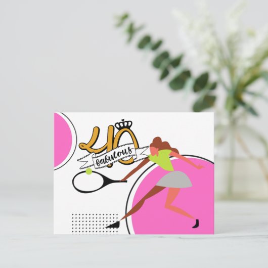 テニス40th誕生日の女性プレーヤー インビテーションポストカード (スタンド正面)