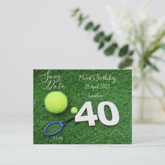テニス40th誕生日の招待状を保存 ポストカード (スタンド正面)