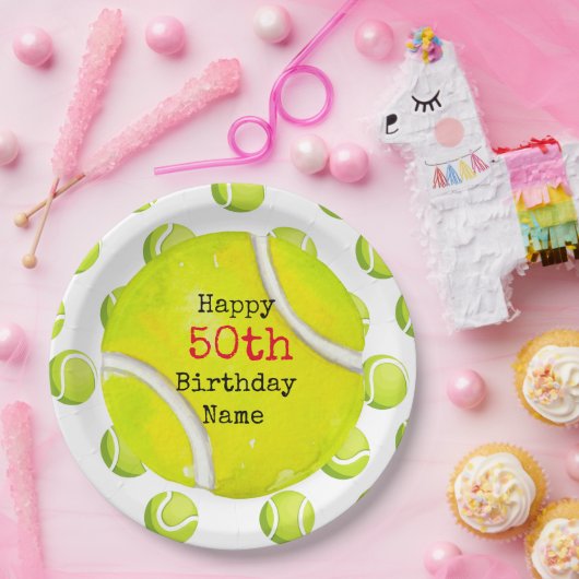 テニス50誕生日とテニスボールとナンバー ペーパープレート (パーティー)