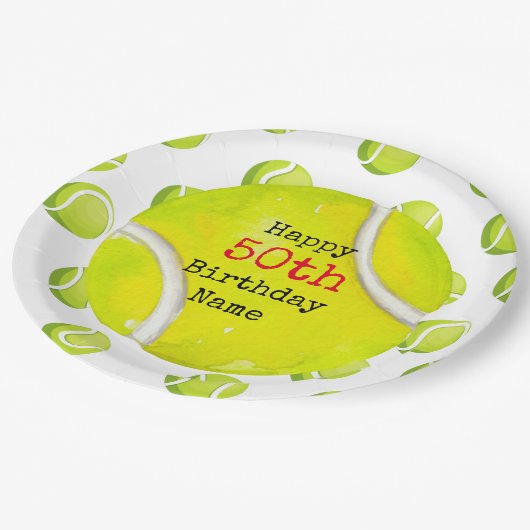 テニス50誕生日とテニスボールとナンバー ペーパープレート (アングル)