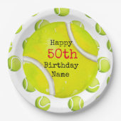 テニス50誕生日とテニスボールとナンバー ペーパープレート (正面)
