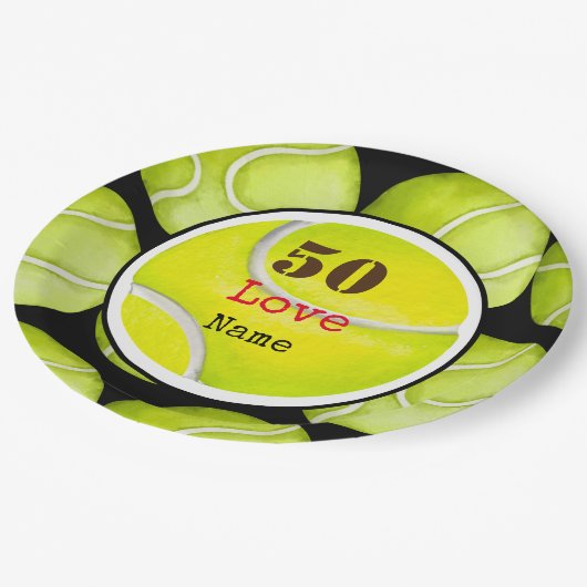 テニス50誕生日の愛と名前 ペーパープレート (アングル)