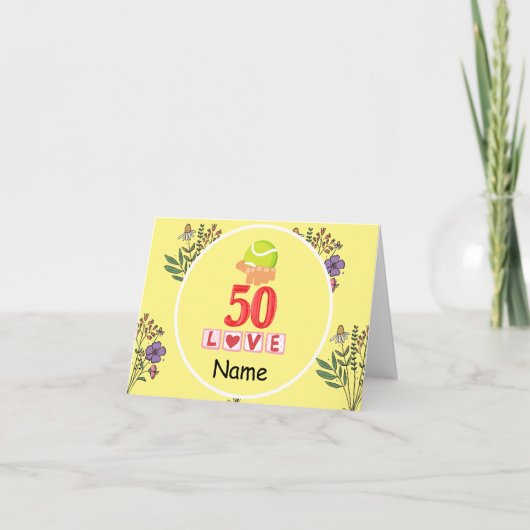 テニス50誕生日の選手のためのテニスボール カード (正面)