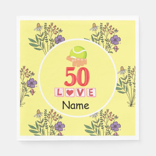 テニス50誕生日の選手のためのテニスボール スタンダードランチョンナプキン (正面)