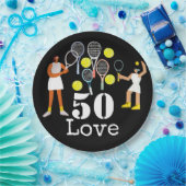 テニス50誕生日テニスボールとナンバーブラック ペーパープレート (パーティー)