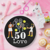 テニス50誕生日テニスボールとナンバーブラック ペーパープレート (パーティー)