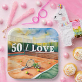 テニス50誕生日テニスボールとナンバーラブ ペーパープレート (パーティー)