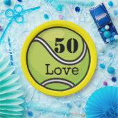 テニス50誕生日テニスボールとナンバーラブ ペーパープレート (パーティー)