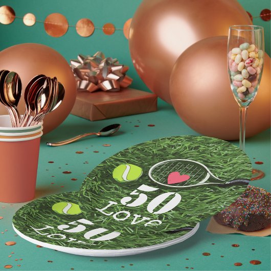 テニス50誕生日テニスボールとナンバーラブ ペーパープレート