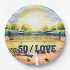 テニス50誕生日テニスボールとナンバーラブ ペーパープレート