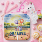 テニス50誕生日テニスボールとナンバーラブ ペーパープレート (パーティー)