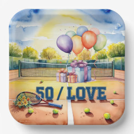 テニス50誕生日テニスボールとナンバーラブ ペーパープレート