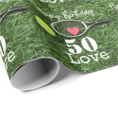 テニス50誕生日テニスボールとナンバーラブ ラッピングペーパー (ロールコーナー)