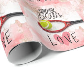 テニス50誕生日テニスボールとナンバーラブ ラッピングペーパー (ロールコーナー)