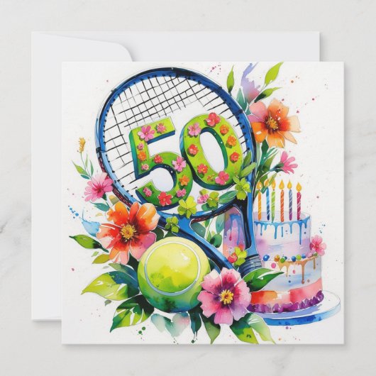 テニス50誕生日テニスボールとナンバー カード (正面)