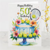 テニス50誕生日テニスボールとナンバー カード (黄色い花)
