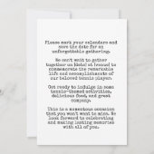 テニス50誕生日テニスボールとビールパーティー 招待状 (裏面)