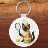 テニス50誕生日用猫好き キーホルダー (正面)