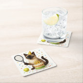 テニス50誕生日用猫好き スクエアペーパーコースター (インサイチュ)