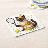 テニス50誕生日用猫好き スクエアペーパーコースター (アングル)