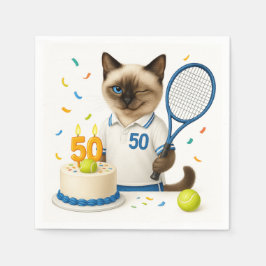 テニス50誕生日用猫好き スタンダードカクテルナプキン